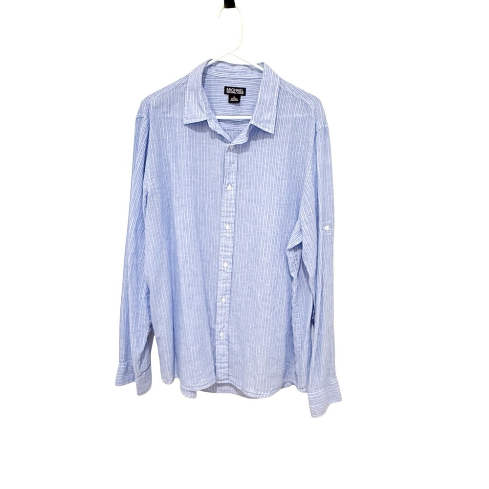 Michael Kors Lt Blue Vertical Stripe Linen Blend XL Coastal Airy Preppy Casual